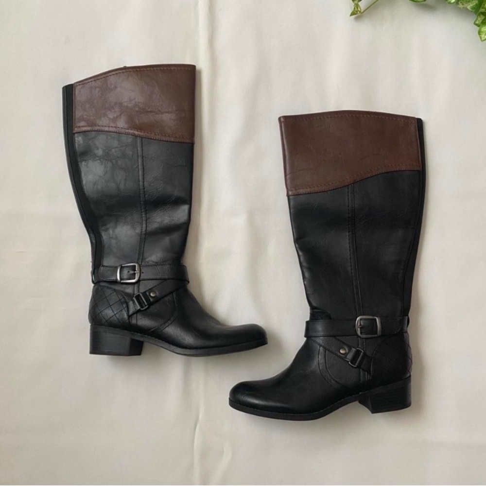 Two Toned Black and Brown Riding Boots
